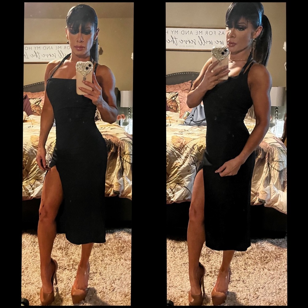 This beautiful black dress is stunning. It’s fitted and a head turner for sure